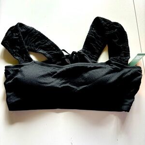 NWT Wild Fable Womens Bikini Top 3X Cap Sleeve Smocked Bralette Black Swim